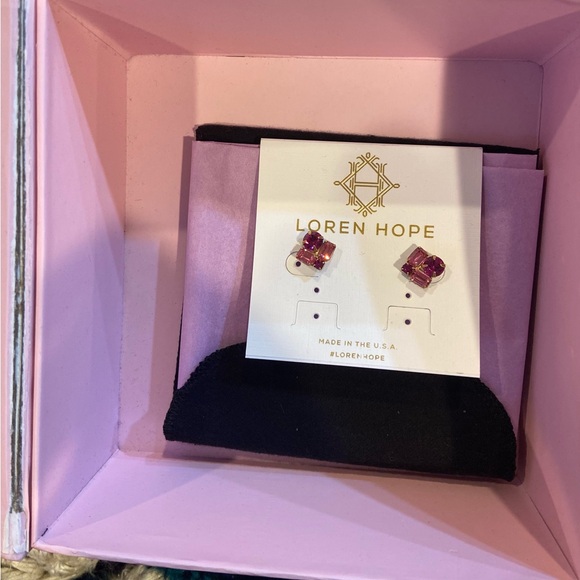 Loren Hope Earrings Pink Stud Gemstone - Picture 2 of 5